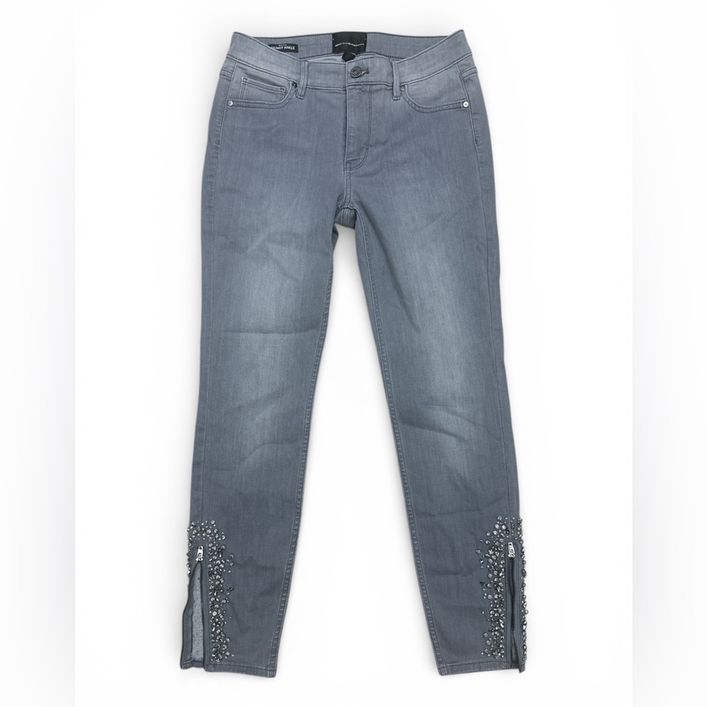 White House Black Market Gray Ankle Jeans with Embellished Zippers